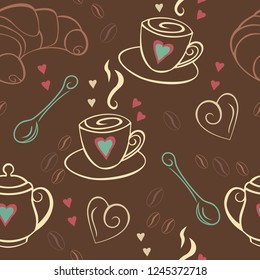 Cute retro seamless pattern coffee theme