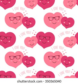 Cute retro seamless pattern with funny hearts characters for your decoration