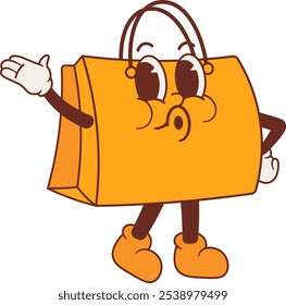 Cute Retro Shopping Bag Character Illustration