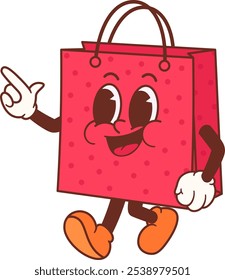 Ilustração de personagem de saco de compras retro bonito