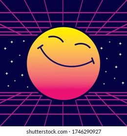 Cute retro smiling emoticon, emoji - vintage 80s - vector illustration