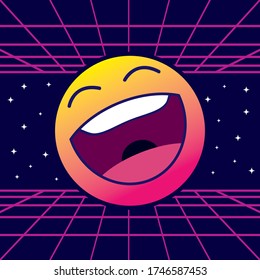 Cute retro smiling emoticon, emoji - vintage 80s - vector illustration