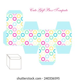 Cute retro square gift box template with circles in shabby chic style