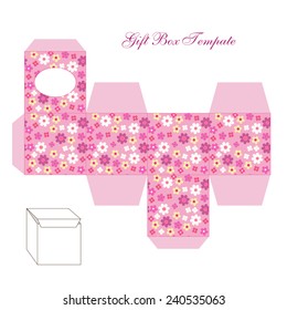 Cute retro square gift box template with floral shabby chic ornament, to print, cut and fold!