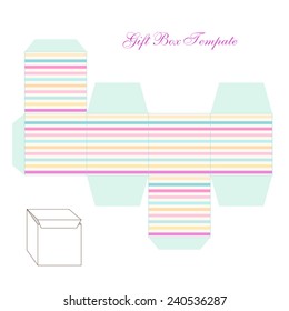 Cute retro square gift box template with different stripes ornament, to print, cut and fold!