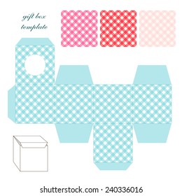 Cute retro square gingham gift box template in shabby chic style