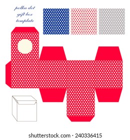 Cute retro square polka dots gift box template in shabby chic style