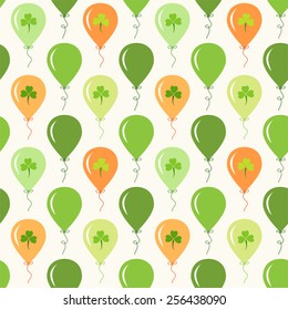 Cute retro St.Patrick's Day seamless pattern with party balloons in traditional colors