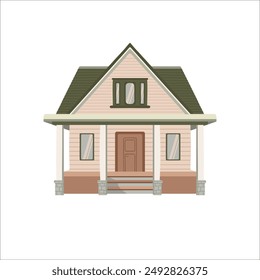 Cute retro style house. building isolated on white background. Used for printing on clothes, packaging, wallpaper. Sticker, decal, object.