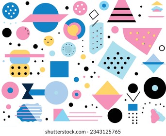 cute retro style pattern with a shape in blue, pink, and blue stock vector, in the style of memphis design, linear patterns and shapes, princesscore, stenciled iconography