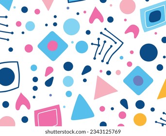 cute retro style pattern with a shape in blue, pink, and blue stock vector, in the style of memphis design, linear patterns and shapes, princesscore, stenciled iconography