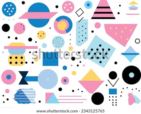 cute retro style pattern with a shape in blue, pink, and blue stock vector, in the style of memphis design, linear patterns and shapes, princesscore, stenciled iconography