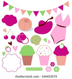 Cute retro summer elements set isolated on white
