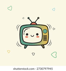  Cute retro television set with smiling face kawaii style character cartoon vector illustration