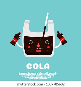 cola retro lindo tailandesa en el vector de caricatura de bolsas plásticas.