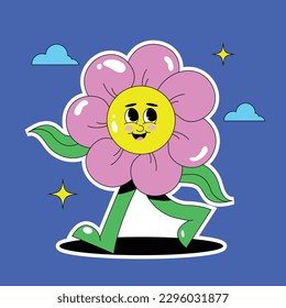 Cute retro trendy cartoon character flower illustration 02