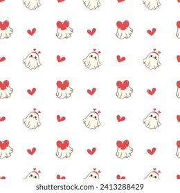 cute retro valentine ghosts pattern seamless isolated on white background.