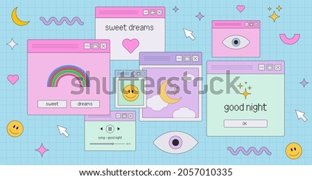 Cute Retro Vapor Wave Desktop with Good Night and Sweet Dreams Message. Cool ui elements vector design.
