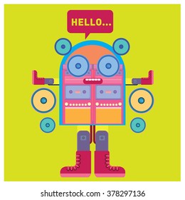 Cute retro and vintage robot say hello