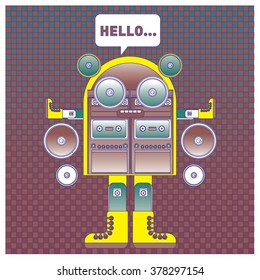 Cute retro and vintage robot say hello