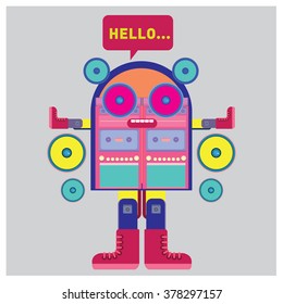 Cute retro and vintage robot say hello