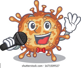 Cute retro virus corona sings a song with a microphone