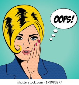 cute retro woman in comics style, vector illustration