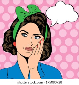 cute retro woman in comics style, vector illustration
