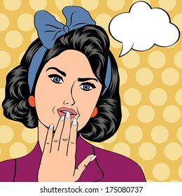 cute retro woman in comics style, vector illustration