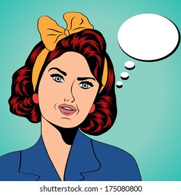 cute retro woman in comics style, vector illustration