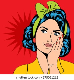cute retro woman in comics style, vector illustration