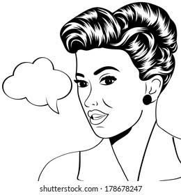 cute retro woman in comics style, vector illustration