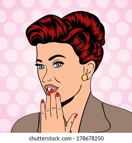 cute retro woman in comics style, vector illustration