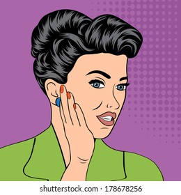 cute retro woman in comics style, vector illustration