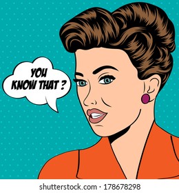 cute retro woman in comics style, vector illustration