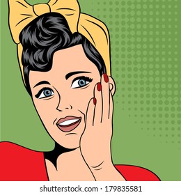 cute retro woman in comics style, vector illustration