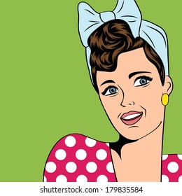 cute retro woman in comics style, vector illustration