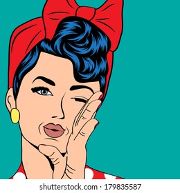 cute retro woman in comics style, vector illustration
