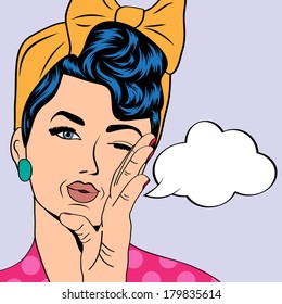 cute retro woman in comics style, vector illustration