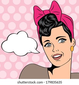 cute retro woman in comics style, vector illustration