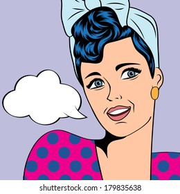 cute retro woman in comics style, vector illustration