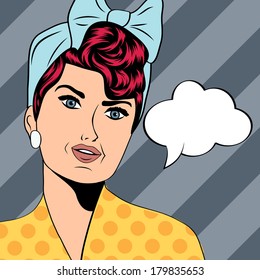 cute retro woman in comics style, vector illustration