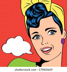 cute retro woman in comics style, vector illustration
