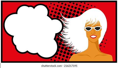 cute retro woman in comics style, vector illustration clip art
