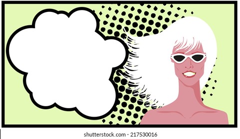 cute retro woman in comics style, vector illustration clip art
