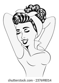cute retro woman in comics style singing, vector illustration