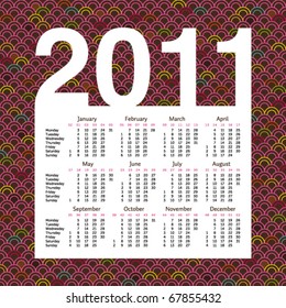 Cute retro year 2011 calendar planner in vector