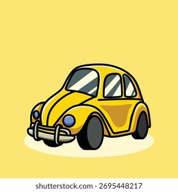 Cute Retro Yellow Car Vector Illustration by eare studio