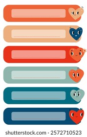 Cute retro-style note templates with bright hearts