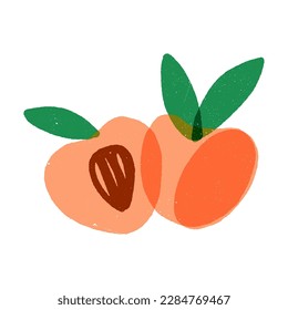 Cute retro-style pair of fresh minimalistic peaches with a grunge shabby effect. Vintage-style minimalistic fruit vector isolated illustration.